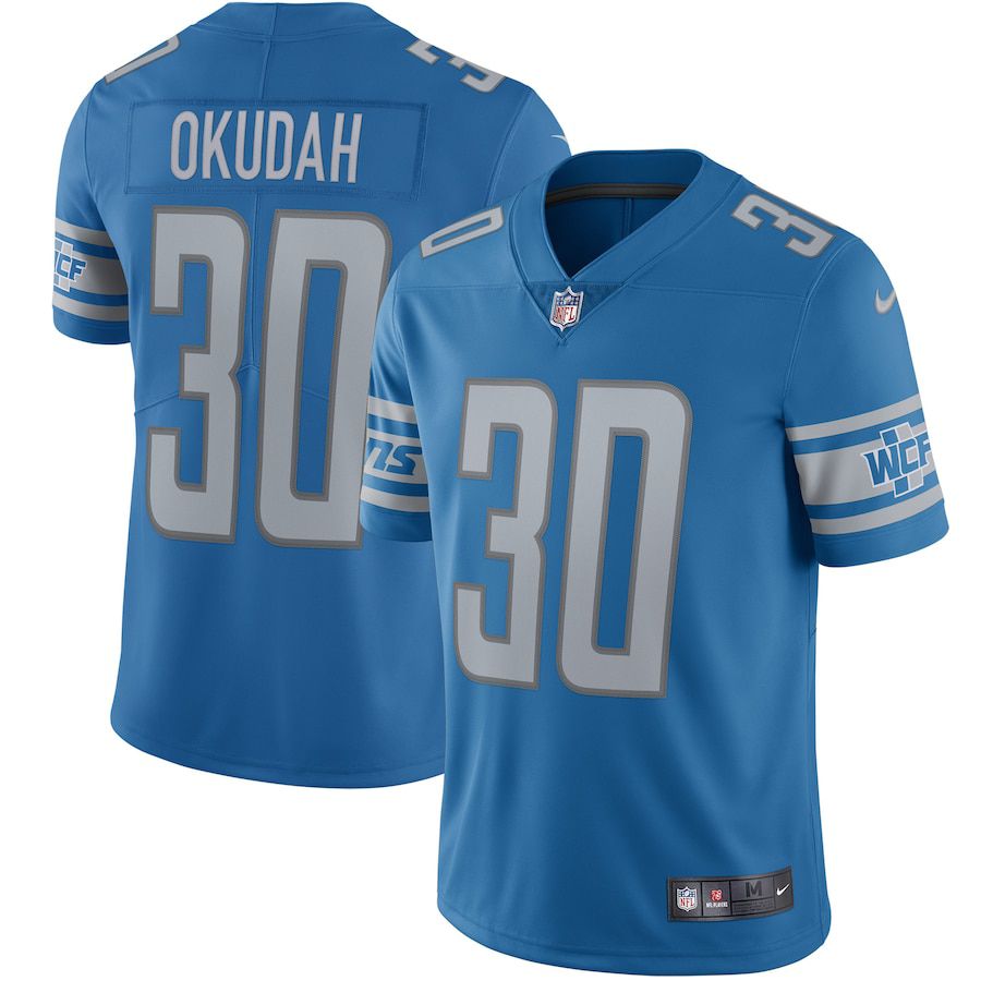 Men Detroit Lions 30 Jeff Okudah Nike Blue Vapor Limited NFL Jersey